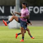 Jonah Lowe warms up at training with the Maori All Blacks in Auckland on Tuesday. Photo: Getty...
