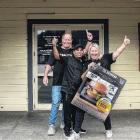 JJ Sandall, Mel Elliot, and head chef Yash Rawat celebrate their Bushman burger being selected as...