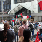 A pro-Palestinian protest outside the Israeli Embassy building in 2023. Photo: RNZ