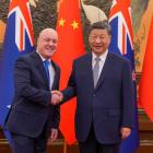 Prime Minister Christopher Luxon and Chinese President Xi Jinping shook hands in front of...