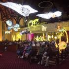 First Church transformed into the "fluttering meadows" as visitors watch a performance.