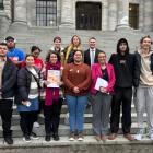 Pillars youth panel Ngā Rangitira Apōpō pictured with Minister for Children Karen Chhour and...