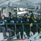 First on the chairlift at Coronet Peak are (from left) Natalie Urbani, of Queenstown, Alexa...