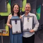Creation Signs signwriter Brianna Hart and manager Riki Shuttleworth hold their awards at the New...