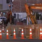 Road cones mark works near the intersection of Rattray and MacLaggan Sts in central Dunedin....