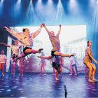 Giant leap . . . Southland Girls’ High School students perform on the Civic Theatre stage for...