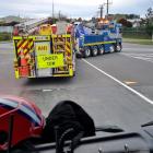 Washdyke’s main fire engine is towed away after breaking down. PHOTO: NEW ZEALAND PROFESSIONAL...