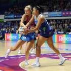 Southern Steel defender Carys Stythe and Northern Mystics goal attack Filda Vui battle for the...