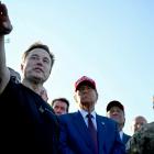 Elon Musk speaks with U.S. President-elect Donald Trump and guests at a viewing of the launch of...