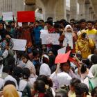Students protest in Dhaka demanding the actual number of deaths from the plane crash be revealed....