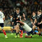 Fabian Holland on the charge against France during the second test in Wellington last weekend....