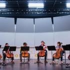 Cellists of Otago members (from left) Heleen du Plessis, Peter Lee, Maggie Ma, Nel Pardas, James France, Elaine Wilden, Kathy Thomson and David Murray rehearse. Photo: supplied
