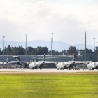 Planes grounded at Christchurch Airport late this afternoon. Photo: RNZ 