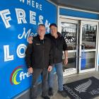 Roxburgh Supermaket owners Ian Cahill, left, and Chris Toms celebrate the sale of the business...