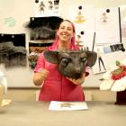 Victoria Grindley with the rat king mask and some of her other creations for The Nutcracker....