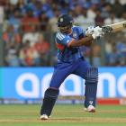 India batter Sanju Samson plays through the offside during his innings of 89 in the T20 World Cup...