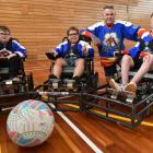 Dunedin Dragons Powerchair Football Club members (from left) Harrison Carter, 9, Stanley Smith,...