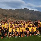 The Upper Clutha Premier rugby team celebrate after beating Maniototo 31-7 at the Queenstown...