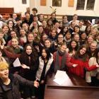High-spirited Southern Youth Choir members gather during a rehearsal for their ‘‘Rutterly...