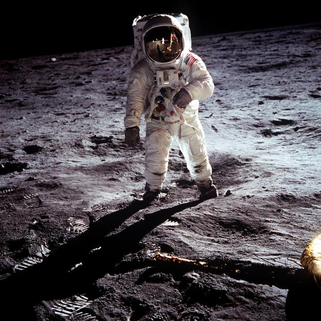 US astronaut Buzz Aldrin standing on the moon on  July 20, 1969. Photo: Neil Armstrong-NASA via...