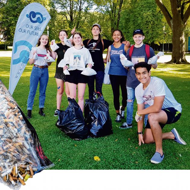 A cleanup as part of Seaweek around the University of Otago and Otago Museum netted more than 4000 cigarette butts and more than 300 litres of rubbish. Photo: Supplied