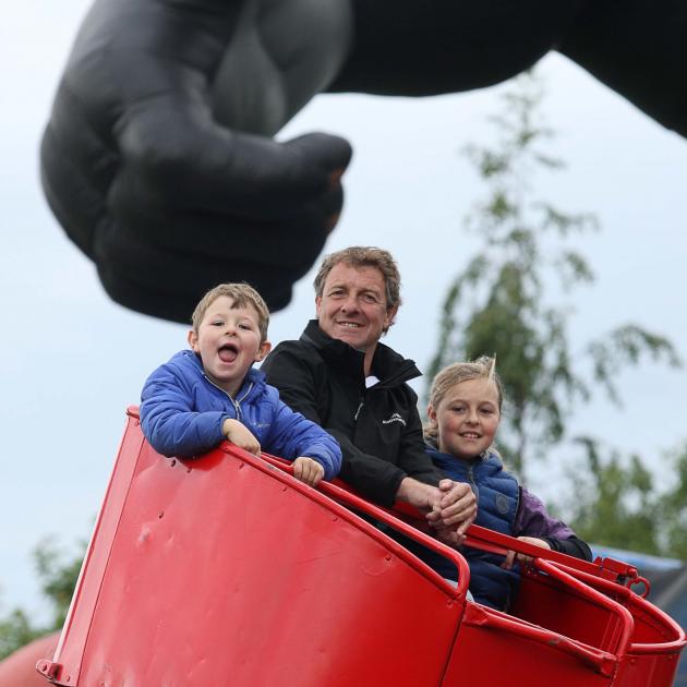 The Clark family from Milton  father Bryce and son Thomas (6)  and daughter Lucy (10) ride the...