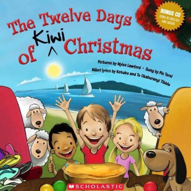 THE TWELVE DAYS OF KIWI CHRISTMAS<br><b>Illustrations Myles Lawford, sung by Pio Terei Maori lyrics Kotuku and Te Okahurangi Tibble</b><br><i>Scholastic</i>