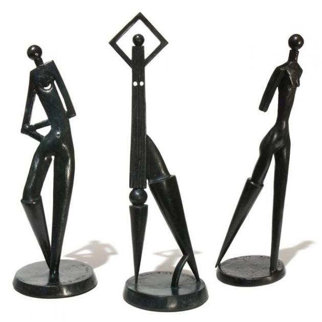 Paul Dibble sculptures (from left) “Figure of Ease” (2014), “Putting Your Best Foot Forward” (2015) and “Into a Southerly” (2015)