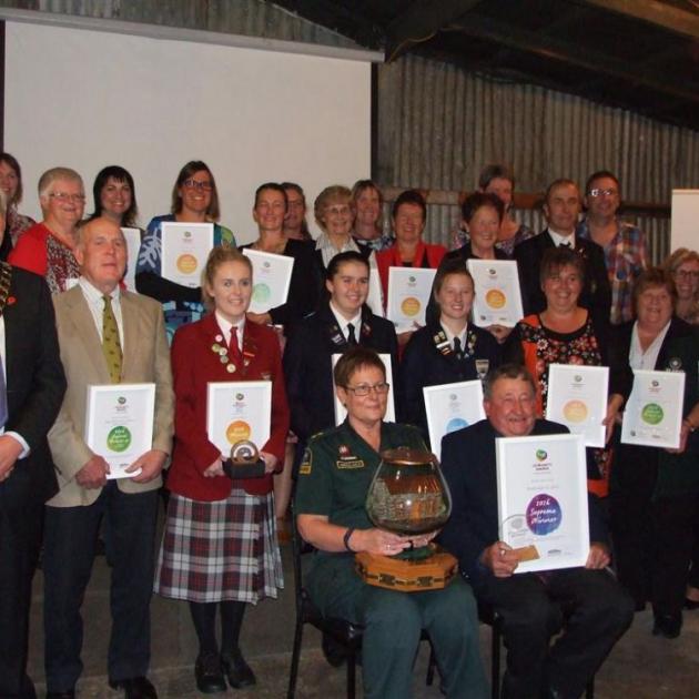 Trustpower Central Otago award winners, with supreme winners St John Roxburgh representatives Joanne Rae and Doug Dance in front, celebrate at a function last night. PHOTO: LYNDA VAN KEMPEN