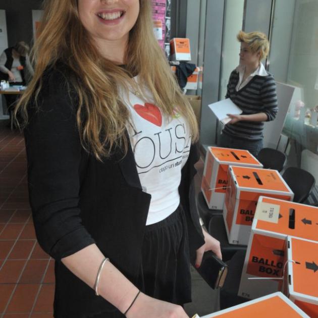 Otago University Students' Association president Ruby Sycamore-Smith votes early at the University of Otago. Photo by Gregor Richardson. 