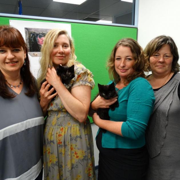 Animal Rescue Network NZ Dunedin branch members (from left) Sharon Pine, Ana Andrianova, Linda Mulholland and Bronwyn Connell, with rescued kittens. PHOTO: BRENDA HARWOOD