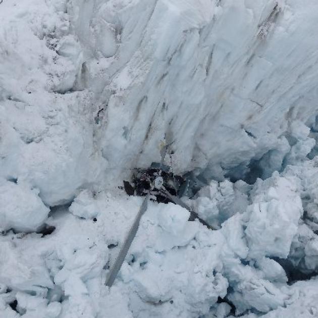 The wreckage of the helicopter. The recovery mission is set to resume tomorrow. Photo: supplied