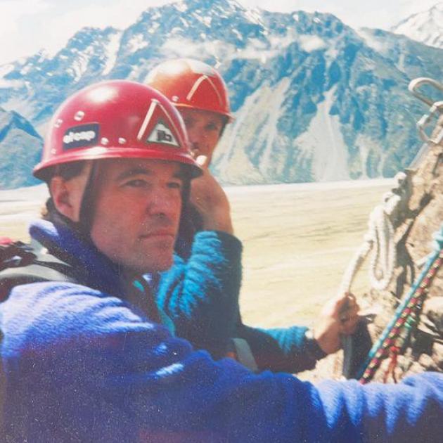 Mr Davies with Malcolm MacName at Aoraki/Mount Cook in the early 1990s.