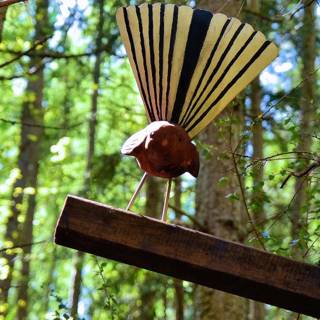 A fantail is the final carving on the Amble Walk.