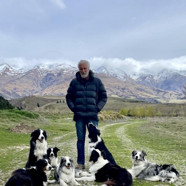 Dog wrangler Gary Wulff with his canine charges. Movie ‘‘hero’’ Ace is the centre dog, gazing up...