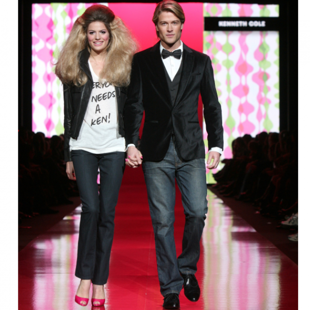 "Ken" and "Barbie" models wear a design by Kenneth Cole. Photo Barbie, Diane Bondareff/AP.