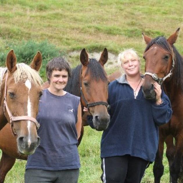 Rest cure: Highland Horse Haven chief executive Melanie Worthy (right) and director Sharon Chamberlain with (from left) Magic, Brandy, and Pernod's Jolter, three of the horses which are looking and feeling good after several months of rest and good food a