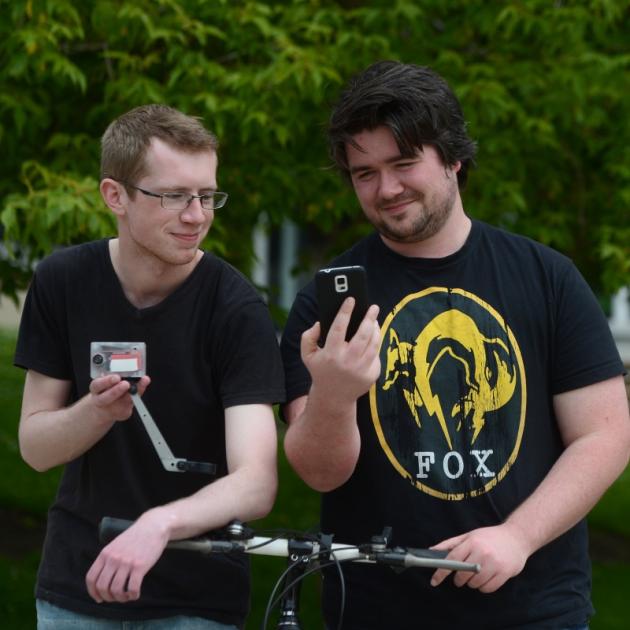 Otago Polytechnic final-year Bachelor of Information Technology students Cameron Hill (21, left) and Zane Unverferth (26). Photo by Linda Robertson