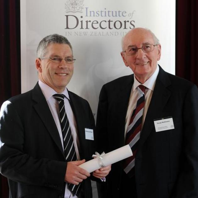 Institute of Directors Otago-Southland branch president Stuart McLauchlan (left) with...