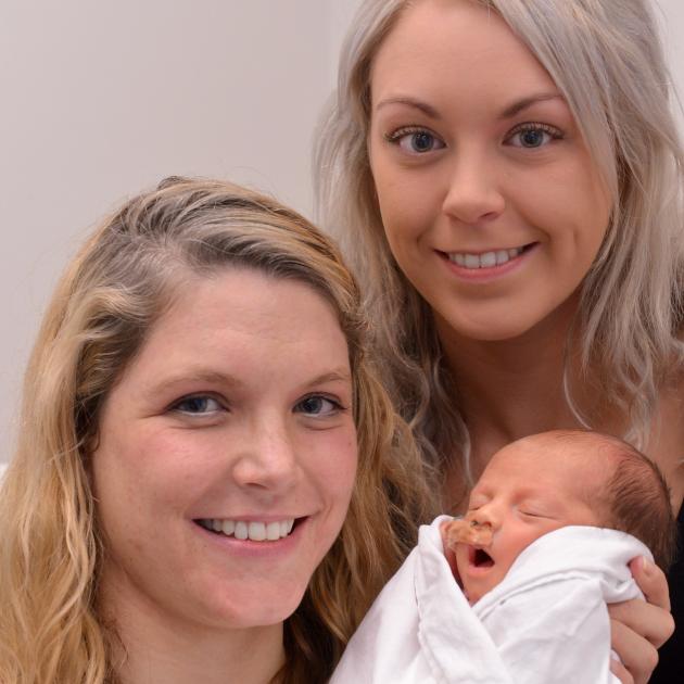 Willa Stuart, pictured with mum Veronique Shields (left) and aunty Tralee Shields arrived in a...