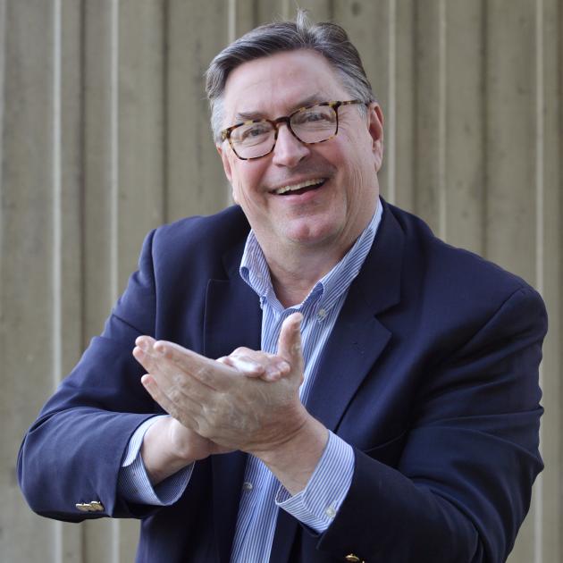 Prof Kurt Krause, of the University of Otago’s Webster Centre for Infectious Diseases, demonstrates his hand-washing technique. Photo by Gerard O'Brien.