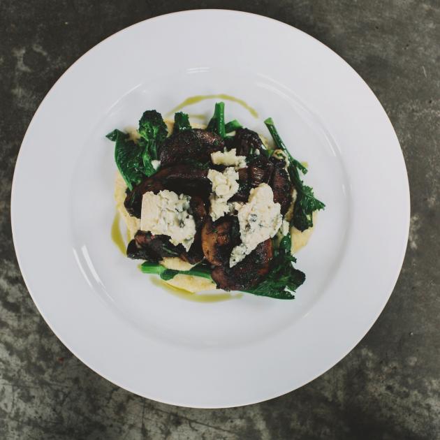 Field mushrooms with wet polenta and blue cheese. Photos by Fiona Andersen.