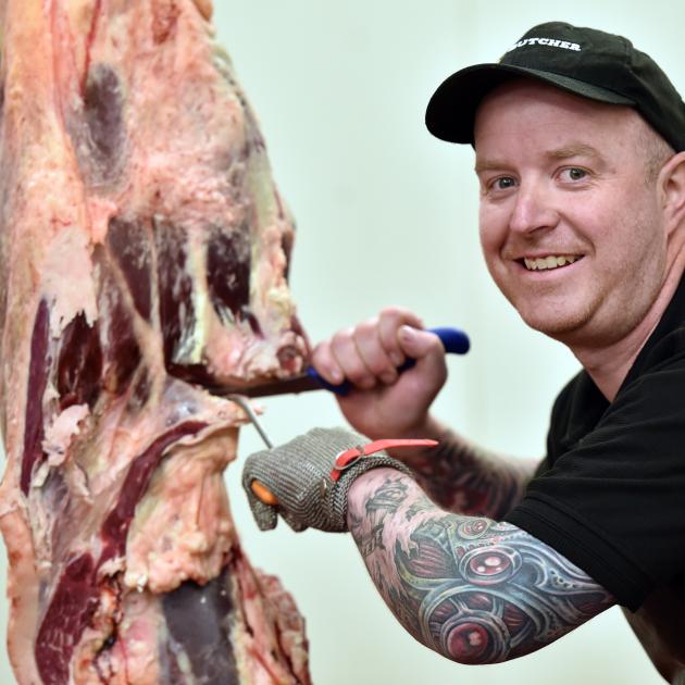 Keen blade . . . Greg Egerton, of Mad Butcher Dunedin, hones his skills for the 2018 World...