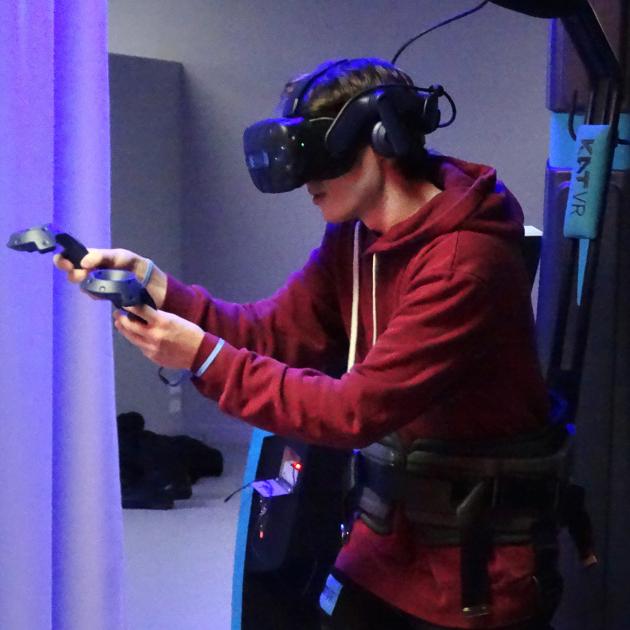 Full-motion virtual reality will be available to the New Zealand public for the first time when Realm opens in Wanaka on Friday. Charlie Jewell (17) puts the equipment to the test yesterday. Photo: Sean Nugent