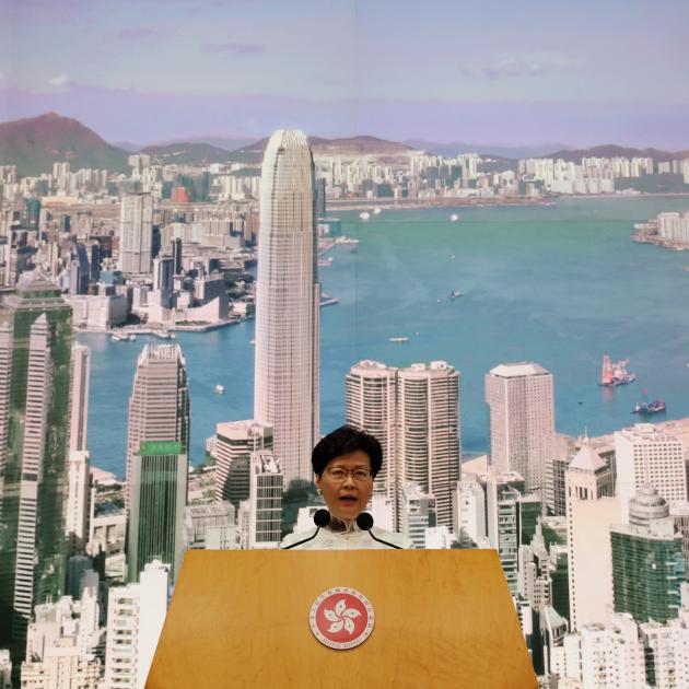 Hong Kong Chief Executive Carrie Lam speaks at a news conference in Hong Kong. Photo: Reuters 