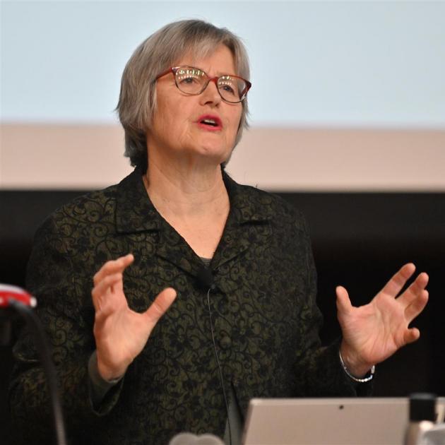 Conservation Minister Eugenie Sage describes Government work on everything from seabirds to dolphins during the New Zealand Marine Sciences Conference in Dunedin yesterday. Photos: Gerard O'Brien