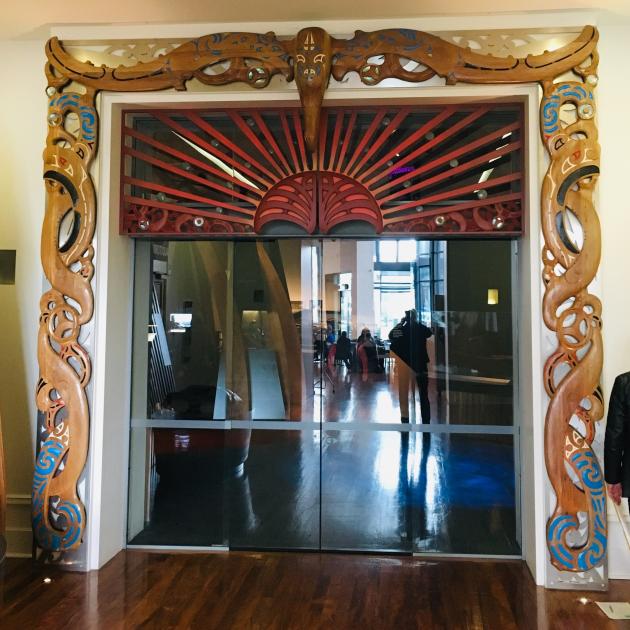 The waharoa in place at the Toitu exhibition galleries' entrance. Photo: Supplied 