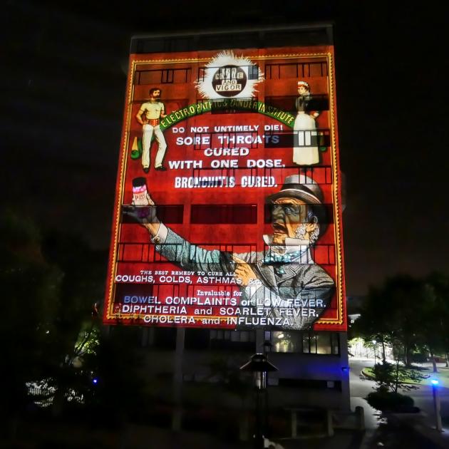 A projection on the Richardson Building at the University of Otago yesterday morning. PHOTO:...