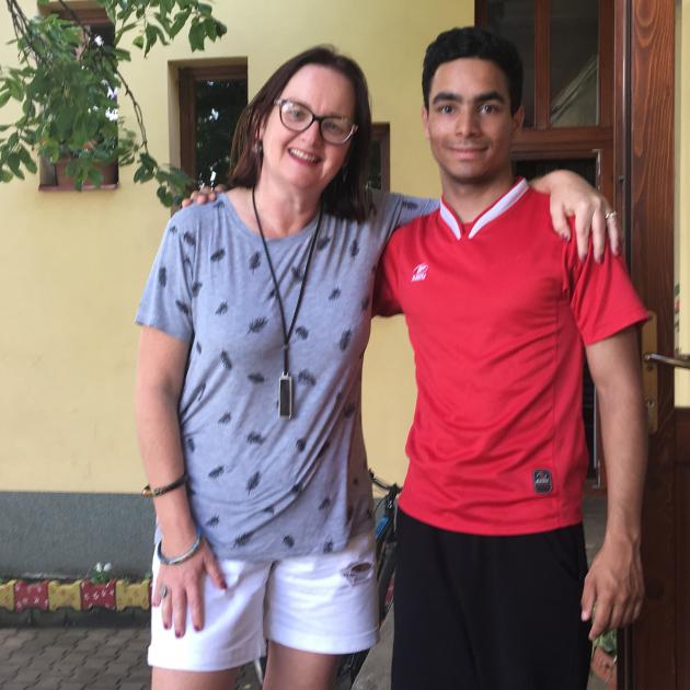 Sue van Schreven (54) with Andrei, now 18, who was one of the first four babies to come into Casa...
