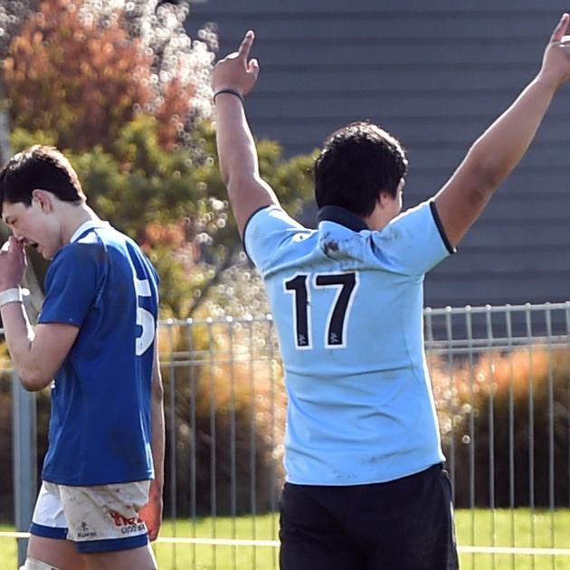 Trevor Elisara of King's celebrates their win over Southland Boys'. PHOTO: PETER MCINTOSH